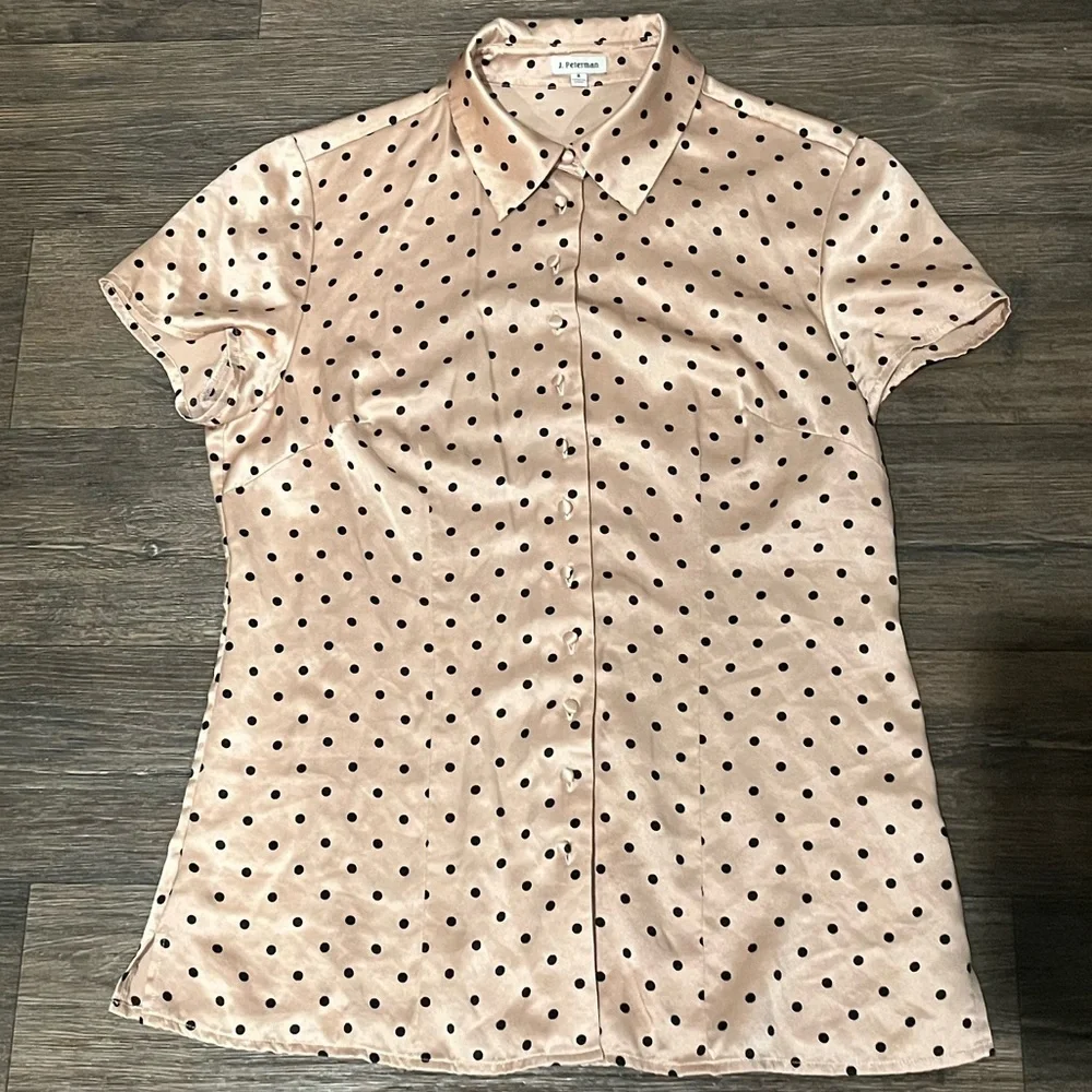 J. Peterman Black Polka Dot 100% Silk Button Up - Picture 2 of 8